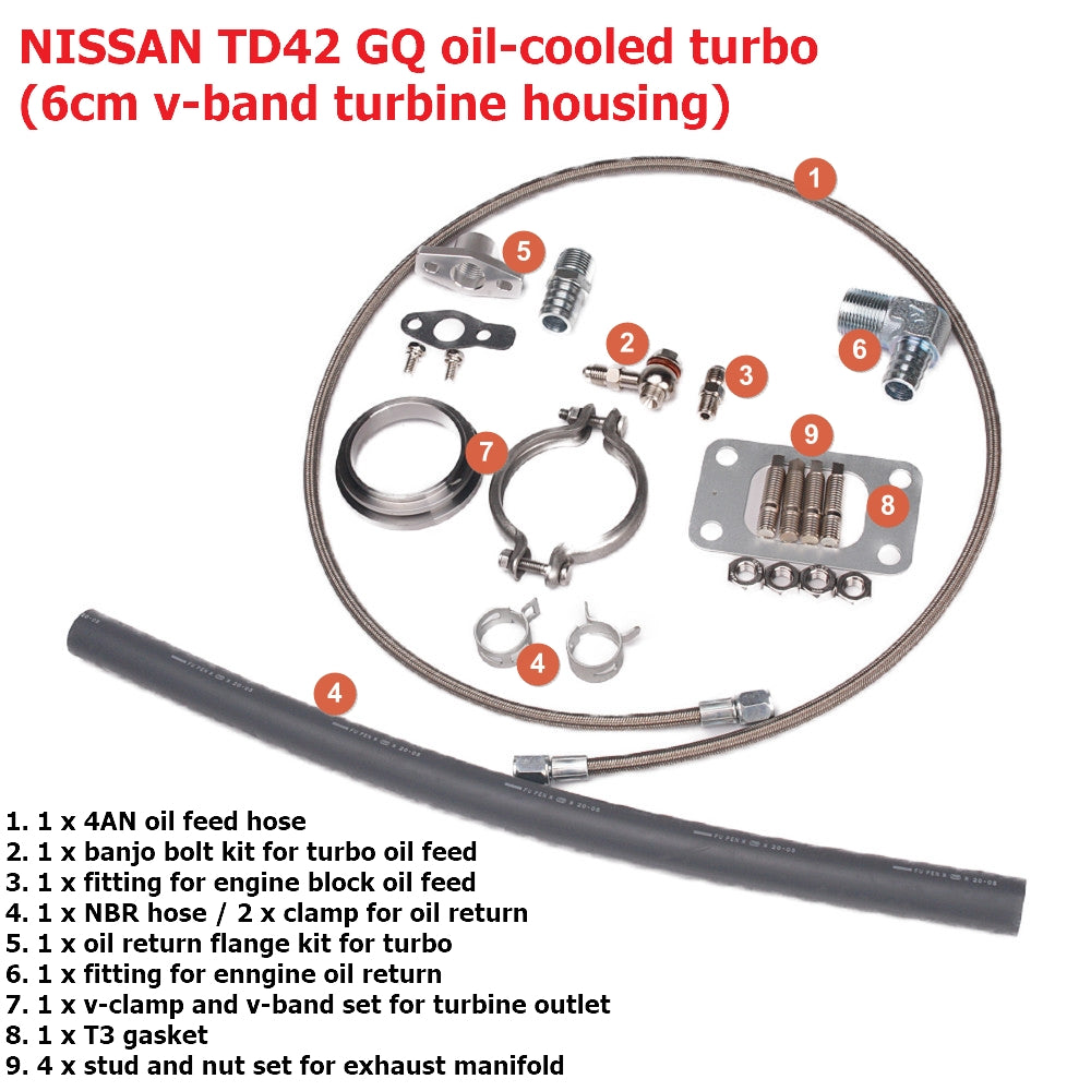 Kinugawa Turbo 4" Anti-Surge TD05H-16K 6cm 3" V-Band for Nissan Patrol / Radius Merge Manifold TD42 Top Mount Oil-Cooled