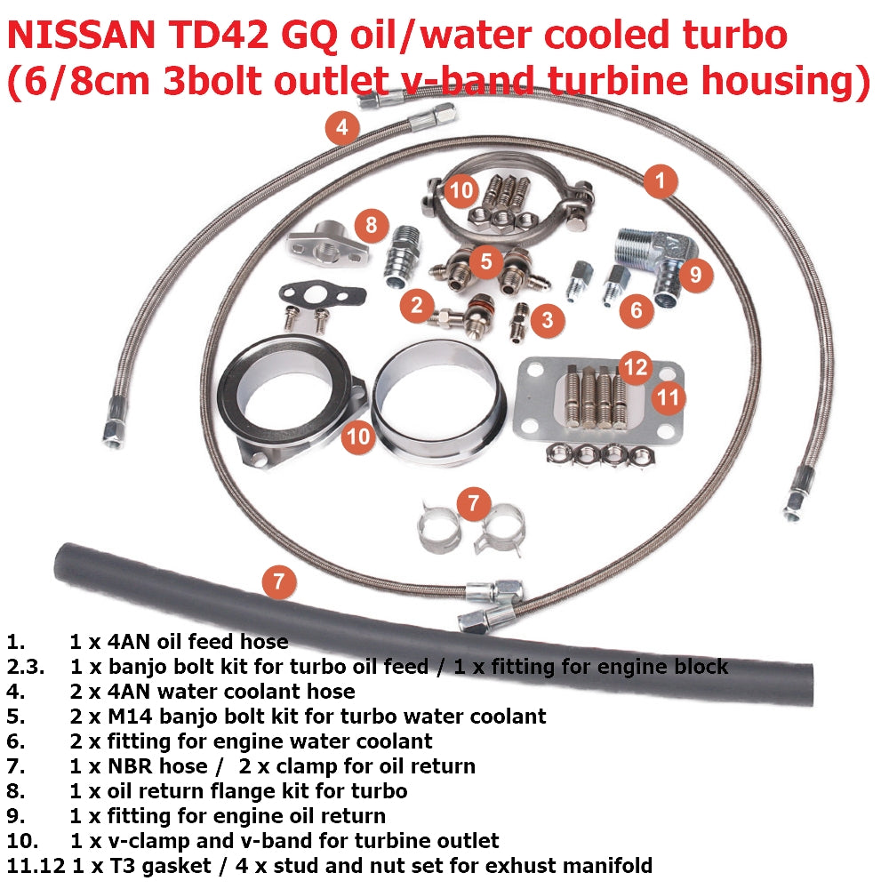 Kinugawa Turbo Ball Bearing 3" Anti-Surge TD05H-16G 6cm DTS 3-Bolt 3" V-Band for Nissan Patrol TD42 Low Mount Water-Cooled