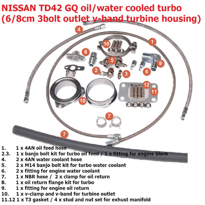 Kinugawa Turbo 3" TD05H-16K 6cm DTS 3-Bolt 3" V-Band for Nissan Patrol TD42 Low Mount Water-Cooled