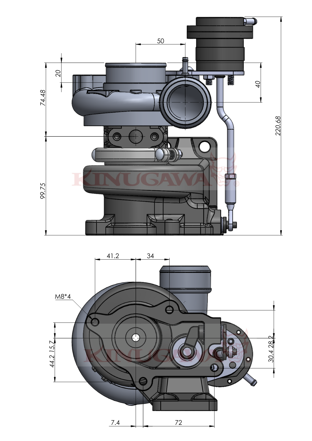 Kinugawa Turbo 2.4" TD04L-19T 6cm T25 Greddy 4-Bolt Internal Wastegate