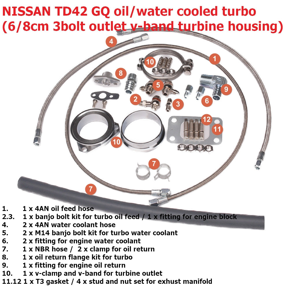 Kinugawa Turbo Ball Bearing 3" TD05H-16G 6cm DTS 3-Bolt 3" V-Band for Nissan Patrol TD42 Low Mount Water-Cooled