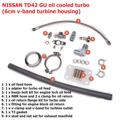 Kinugawa Turbo 4" Anti-Surge TD05H-18G 6cm 3" V-Band for Nissan Patrol / Radius Merge Manifold TD42 Top Mount Oil-Cooled