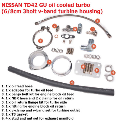 Kinugawa Turbo 3" TD05H-18G 6cm DTS 3-Bolt 3" V-Band for Nissan Patrol TD42 Low Mount Oil-Cooled